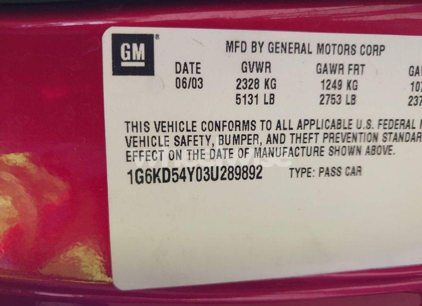 Photo 9 of 2003 Cadillac Deville STANDARD (VIN 1G6KD54Y03U289892)