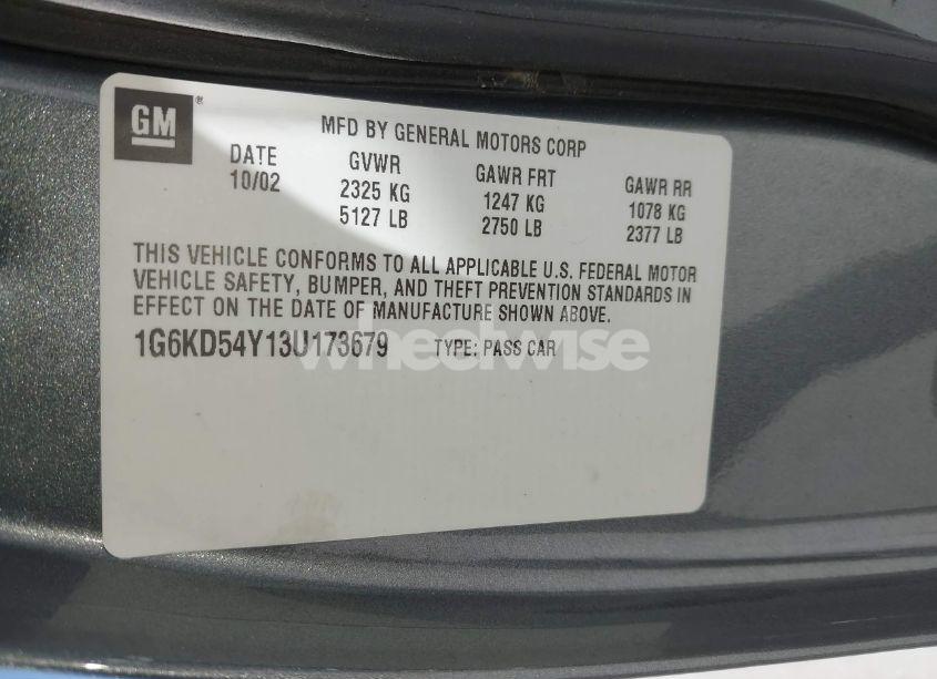 Photo 9 of 2003 Cadillac Deville STANDARD (VIN 1G6KD54Y13U173679)