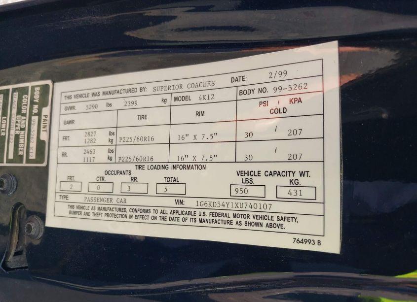 Photo 9 of 1999 Cadillac Deville STANDARD (VIN 1G6KD54Y1XU740107)