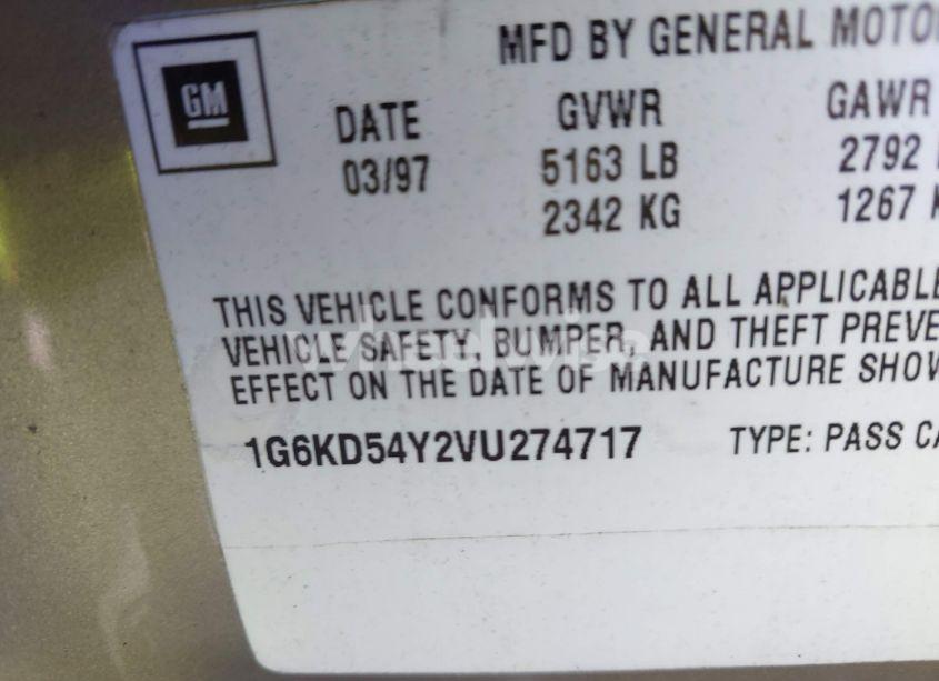 Photo 9 of 1997 Cadillac Deville STANDARD (VIN 1G6KD54Y2VU274717)