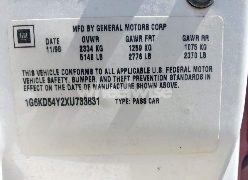 Photo 9 of 1999 Cadillac Deville STANDARD (VIN 1G6KD54Y2XU733831)