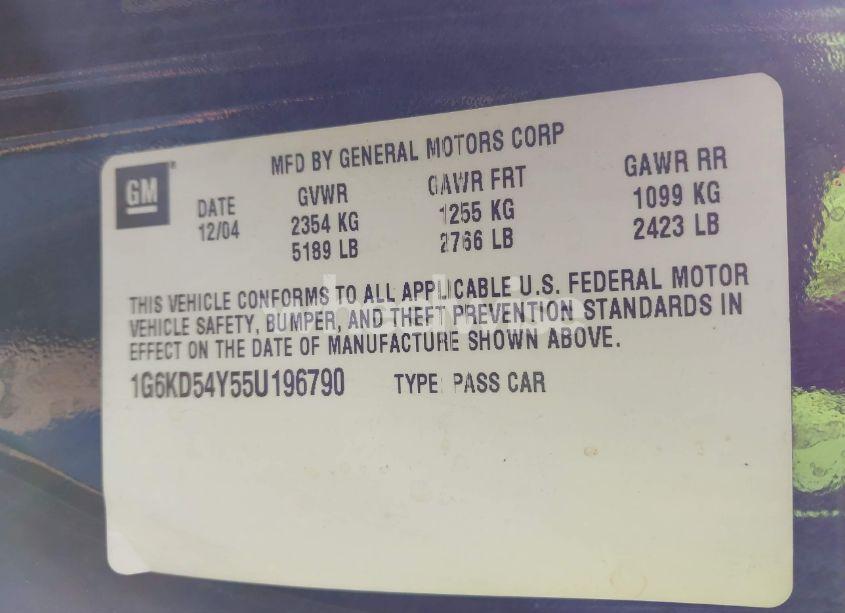 Photo 9 of 2005 Cadillac Deville STANDARD (VIN 1G6KD54Y55U196790)