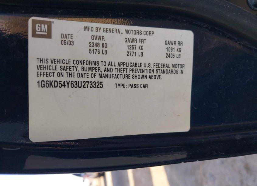 Photo 9 of 2003 Cadillac Deville STANDARD (VIN 1G6KD54Y63U273325)