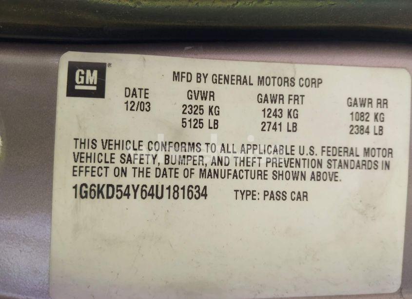 Photo 9 of 2004 Cadillac Deville STANDARD (VIN 1G6KD54Y64U181634)