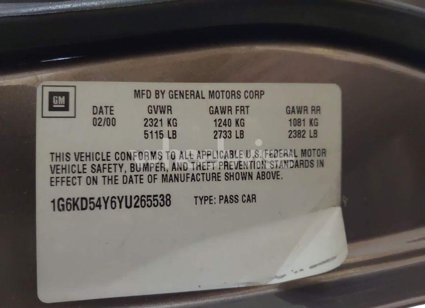 Photo 9 of 2000 Cadillac Deville STANDARD (VIN 1G6KD54Y6YU265538)