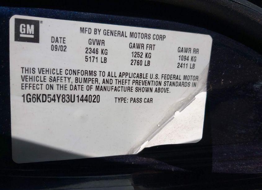 Photo 9 of 2003 Cadillac Deville STANDARD (VIN 1G6KD54Y83U144020)