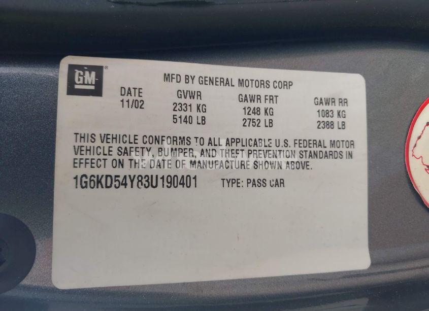 Photo 9 of 2003 Cadillac Deville STANDARD (VIN 1G6KD54Y83U190401)