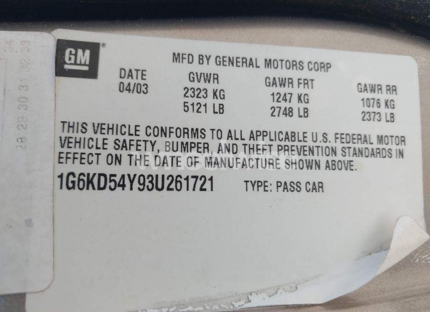 Photo 9 of 2003 Cadillac Deville STANDARD (VIN 1G6KD54Y93U261721)