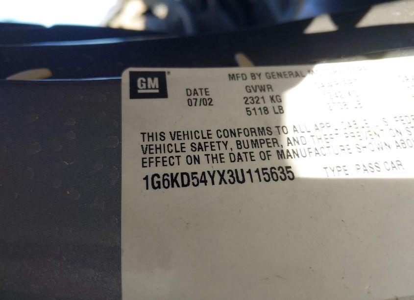 Photo 9 of 2003 Cadillac Deville STANDARD (VIN 1G6KD54YX3U115635)