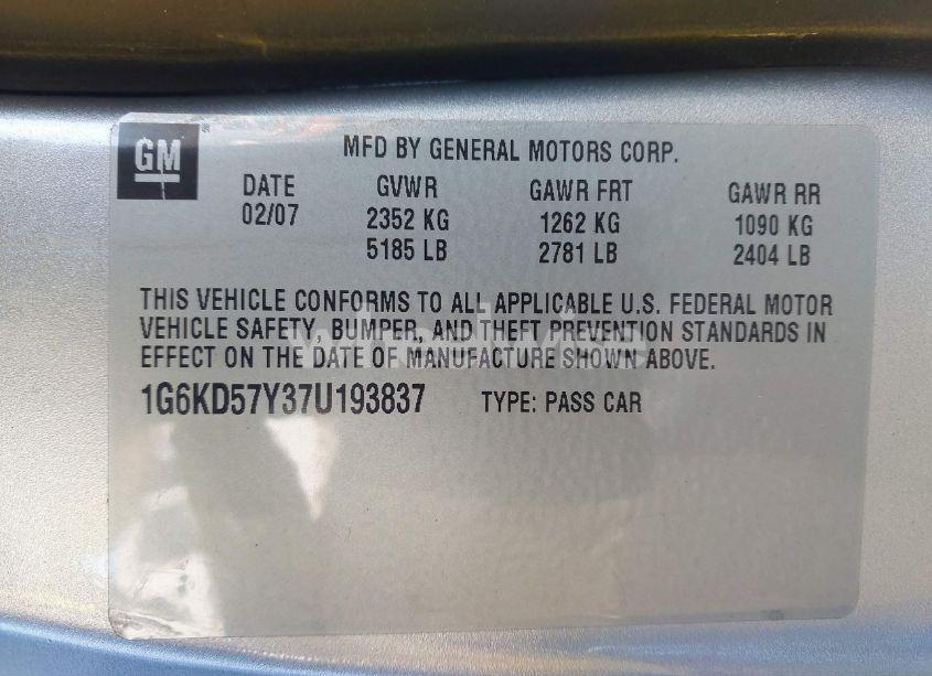 Photo 9 of 2007 Cadillac Dts LUXURY I (VIN 1G6KD57Y37U193837)