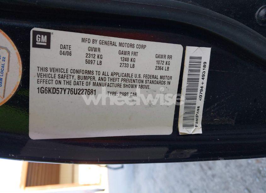 Photo 9 of 2006 Cadillac Dts STANDARD (VIN 1G6KD57Y76U227681)