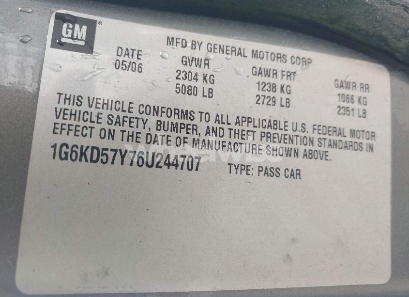 Photo 9 of 2006 Cadillac Dts (VIN 1G6KD57Y76U244707)