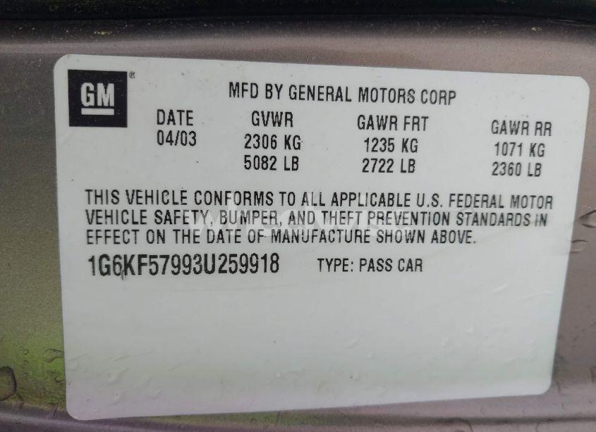 Photo 9 of 2003 Cadillac Deville DTS (VIN 1G6KF57993U259918)