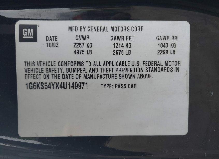 Photo 9 of 2004 Cadillac Seville SLS (VIN 1G6KS54YX4U149971)