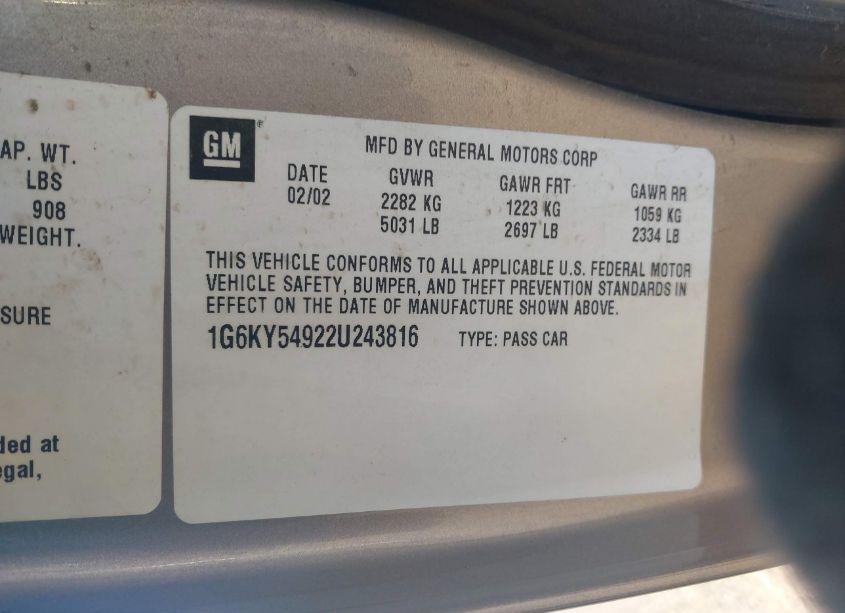 Photo 9 of 2002 Cadillac Seville STS (VIN 1G6KY54922U243816)