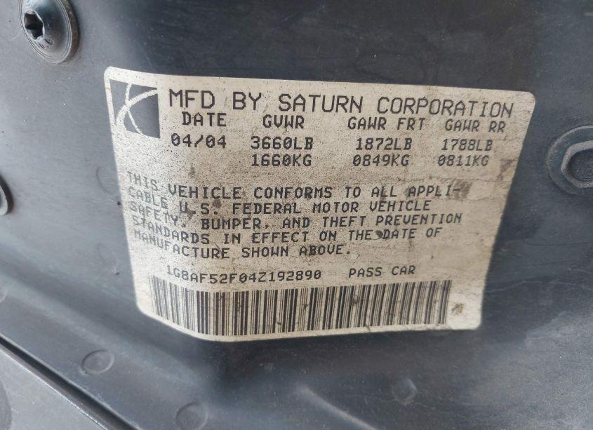 Photo 9 of 2004 Saturn Ion 1 (VIN 1G8AF52F04Z192890)