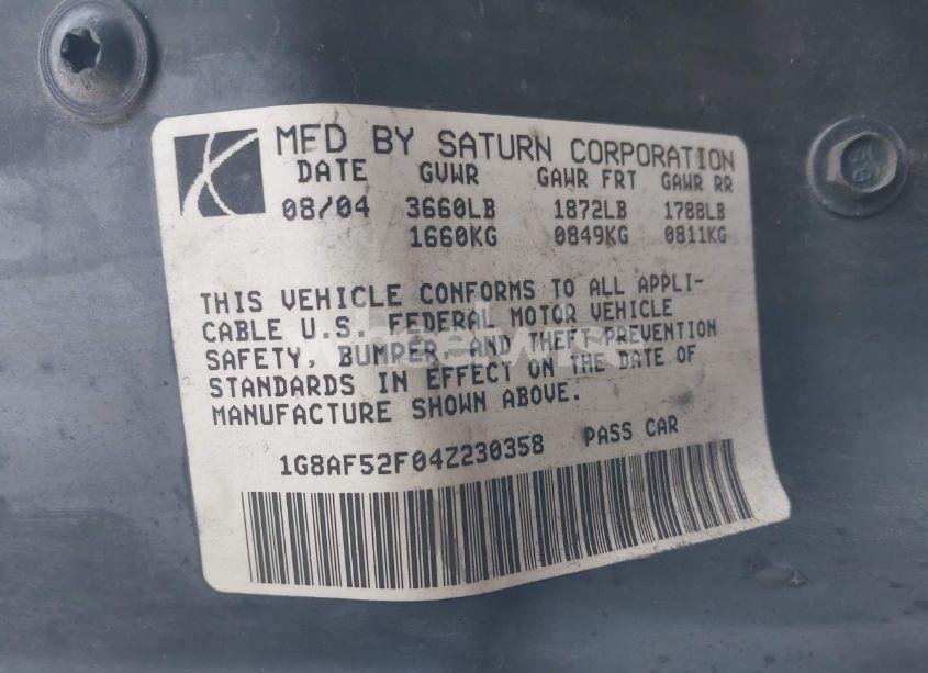 Photo 9 of 2004 Saturn Ion 1 (VIN 1G8AF52F04Z230358)