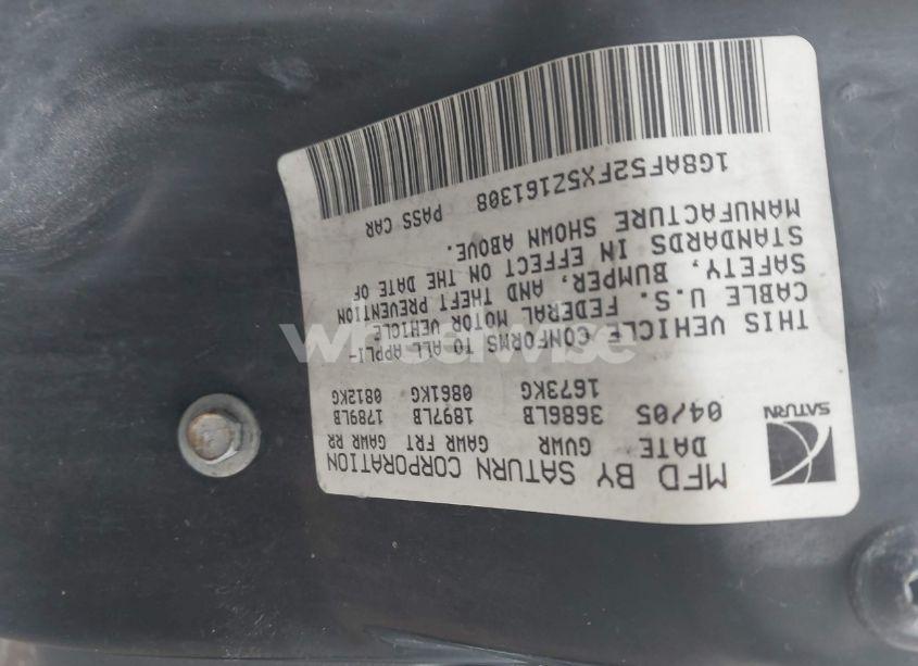 Photo 9 of 2005 Saturn Ion 1 (VIN 1G8AF52FX5Z161308)