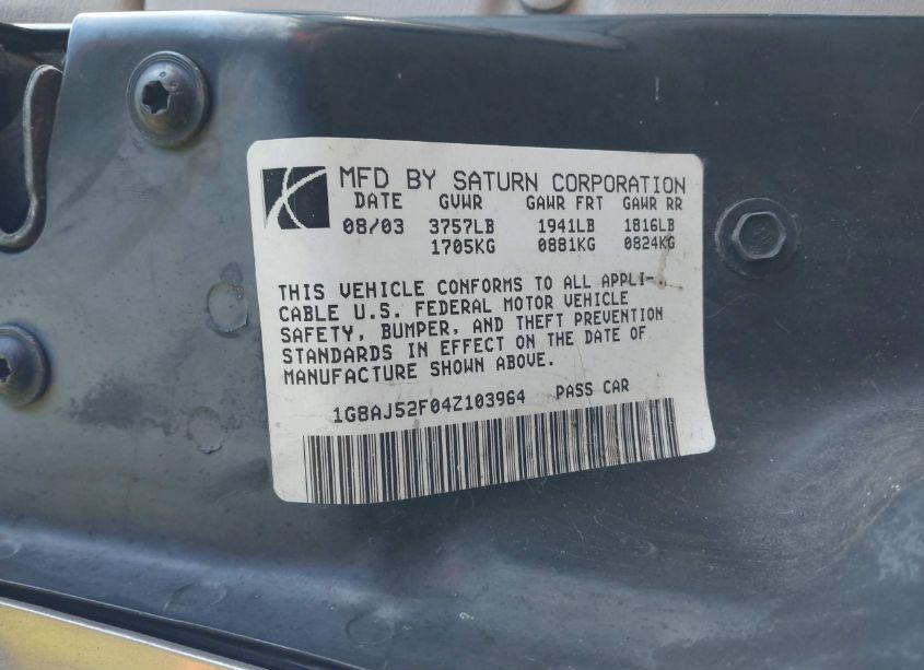 Photo 9 of 2004 Saturn Ion 2 (VIN 1G8AJ52F04Z103964)