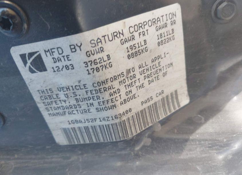 Photo 9 of 2004 Saturn Ion 2 (VIN 1G8AJ52F14Z163400)