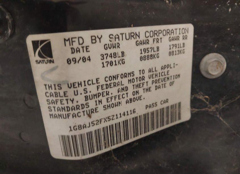 Photo 9 of 2005 Saturn Ion 2 (VIN 1G8AJ52FX5Z114116)