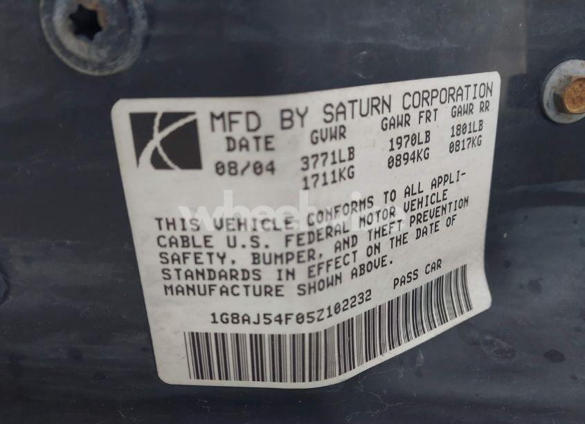 Photo 9 of 2005 Saturn Ion 2 (VIN 1G8AJ54F05Z102232)