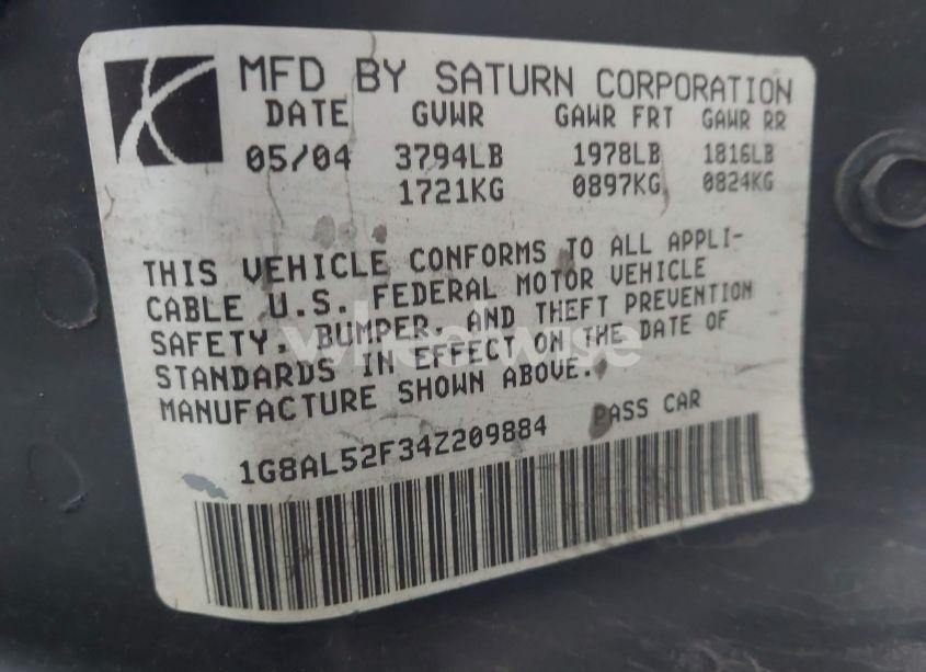 Photo 9 of 2004 Saturn Ion 3 (VIN 1G8AL52F34Z209884)