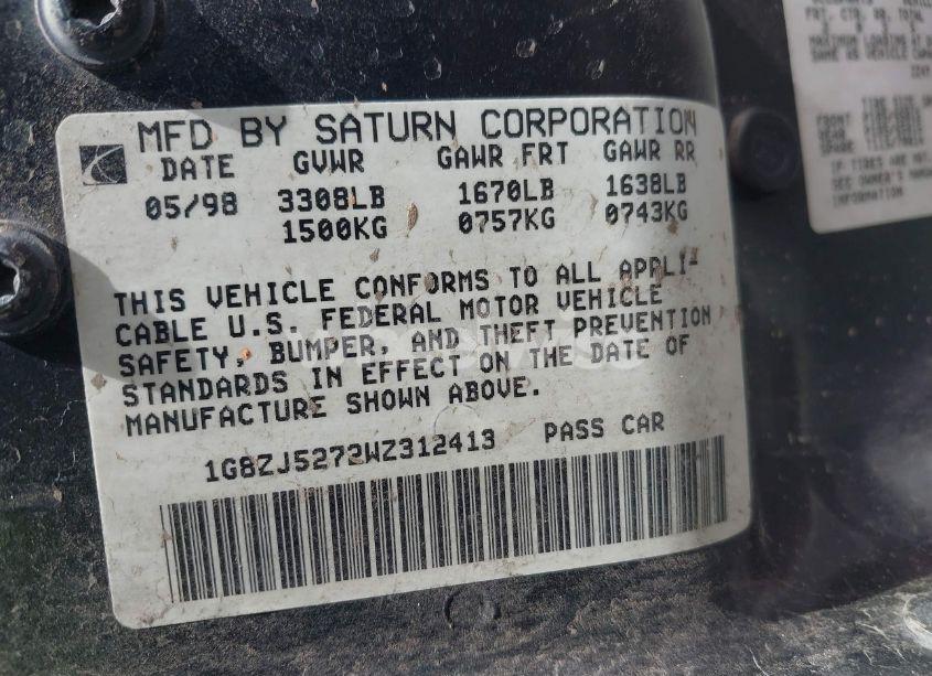 Photo 9 of 1998 Saturn Sl2 N/A (VIN 1G8ZJ5272WZ312413)
