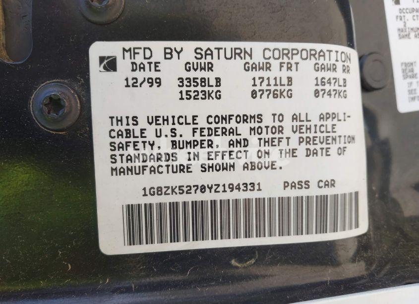 Photo 9 of 2000 Saturn Sl2 N/A (VIN 1G8ZK5270YZ194331)