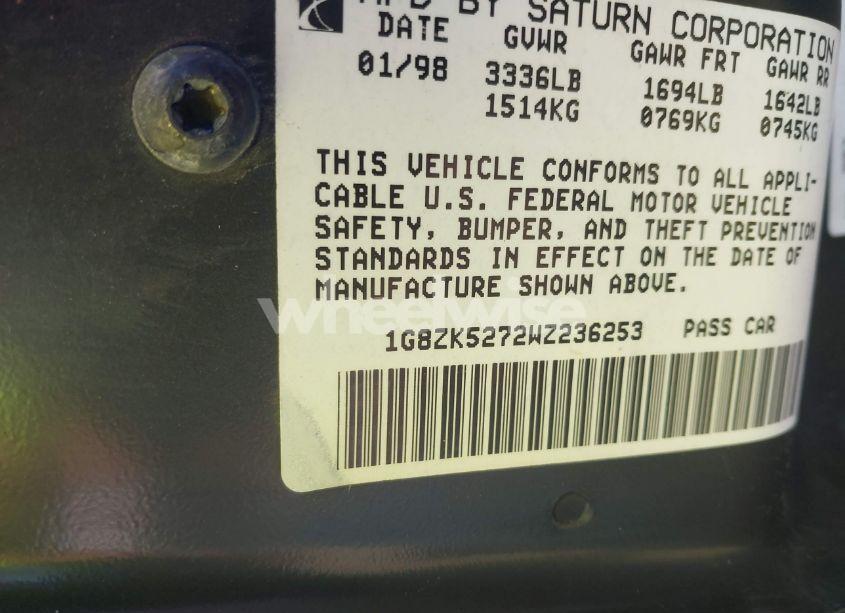 Photo 9 of 1998 Saturn Sl2 N/A (VIN 1G8ZK5272WZ236253)