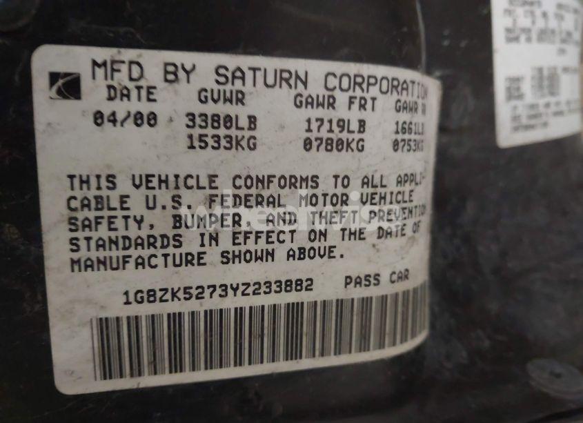 Photo 9 of 2000 Saturn Sl2 N/A (VIN 1G8ZK5273YZ233882)