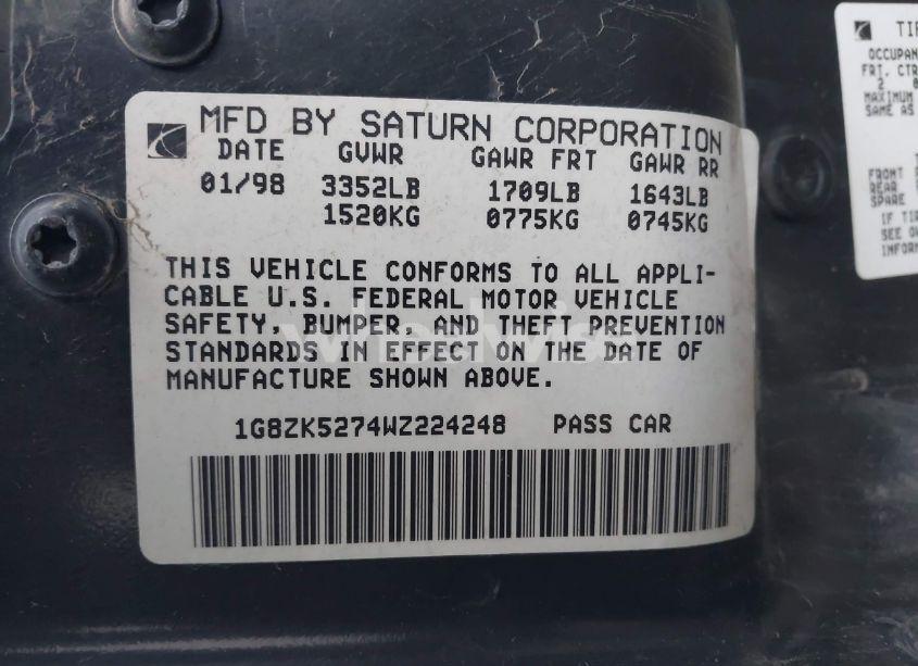 Photo 9 of 1998 Saturn Sl2 N/A (VIN 1G8ZK5274WZ224248)