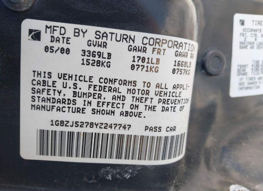 Photo 9 of 2000 Saturn Sl2 N/A (VIN 1G8ZK5278YZ138850)