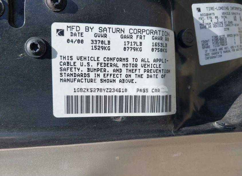 Photo 9 of 2000 Saturn Sl2 N/A (VIN 1G8ZK5278YZ234610)