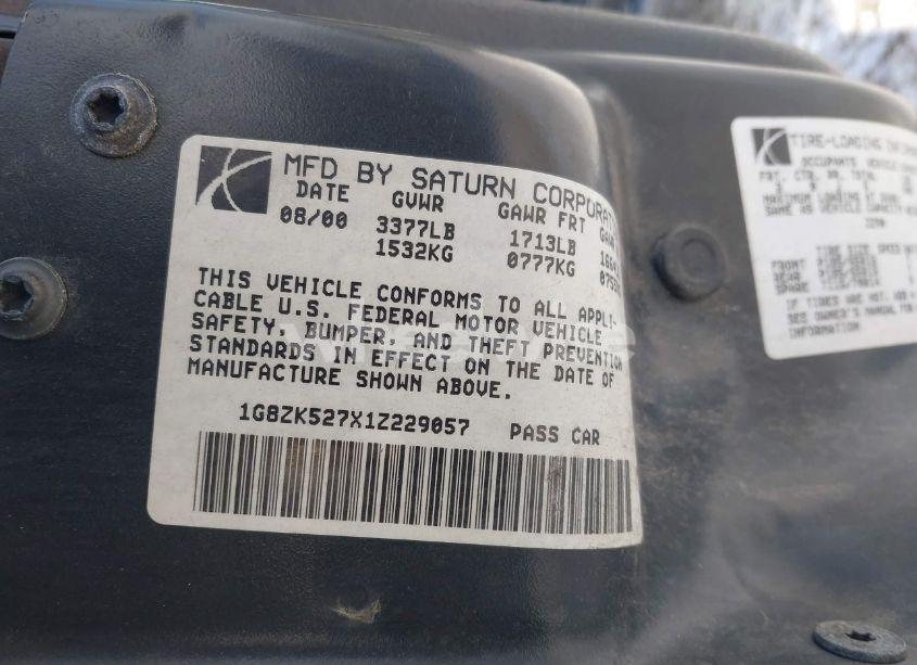 Photo 9 of 2001 Saturn Sl2 N/A (VIN 1G8ZK527X1Z229057)