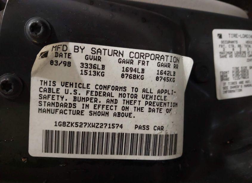 Photo 9 of 1998 Saturn Sl2 N/A (VIN 1G8ZK527XWZ271574)