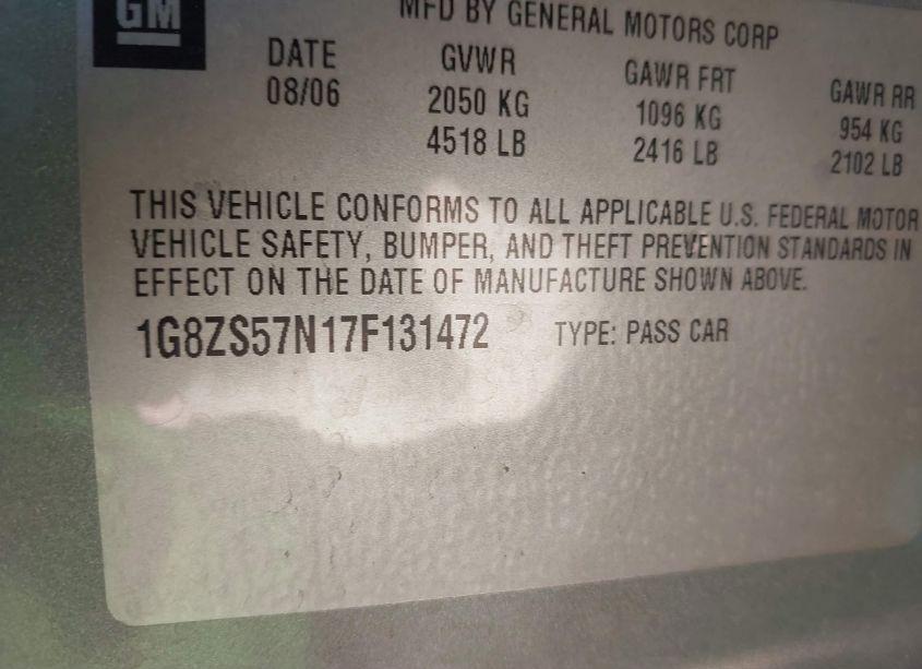 Photo 9 of 2007 Saturn Aura XE (VIN 1G8ZS57N17F131472)