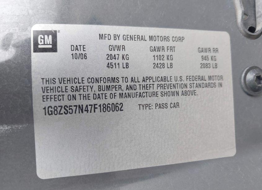 Photo 9 of 2007 Saturn Aura XE (VIN 1G8ZS57N47F186062)