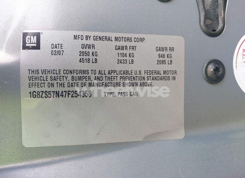 Photo 9 of 2007 Saturn Aura XE (VIN 1G8ZS57N47F254358)