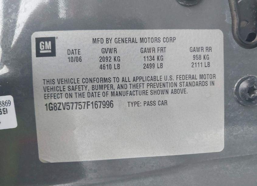 Photo 9 of 2007 Saturn Aura XR (VIN 1G8ZV57757F167996)