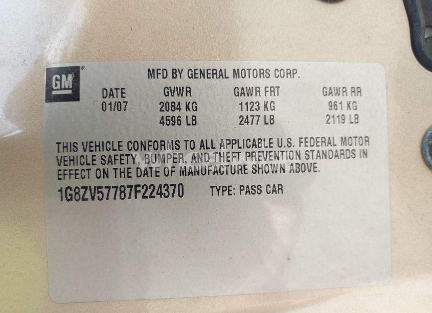 Photo 9 of 2007 Saturn Aura XR (VIN 1G8ZV57787F224370)