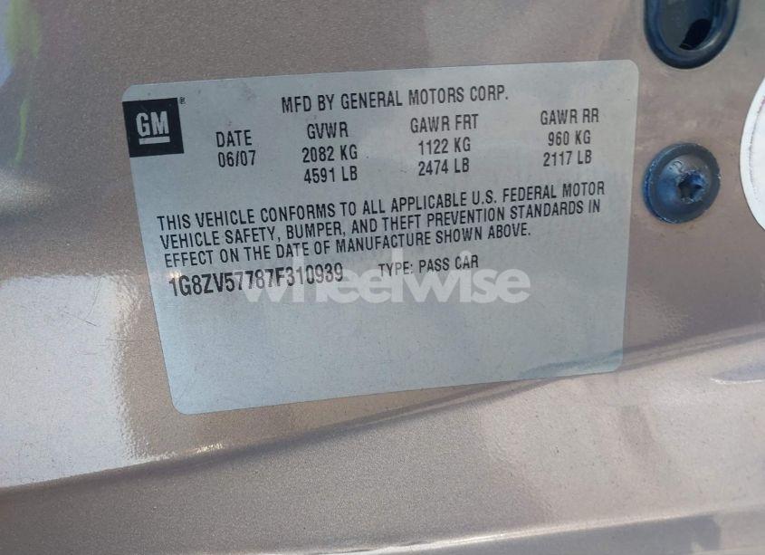 Photo 9 of 2007 Saturn Aura XR (VIN 1G8ZV57787F310939)