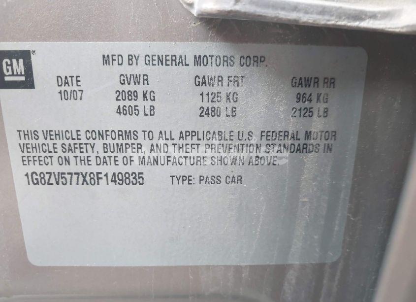 Photo 9 of 2008 Saturn Aura XR (VIN 1G8ZV577X8F149835)