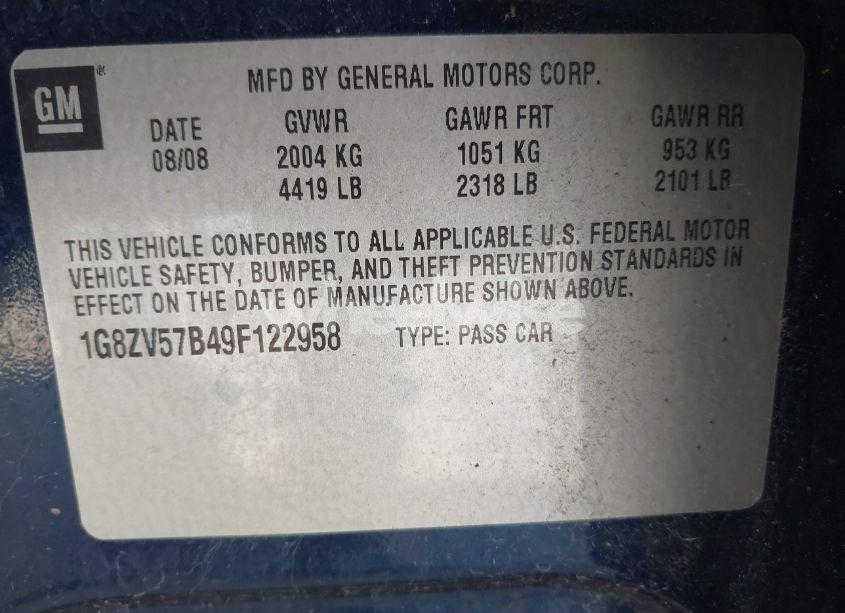 Photo 9 of 2009 Saturn Aura XR (VIN 1G8ZV57B49F122958)