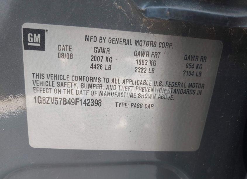 Photo 9 of 2009 Saturn Aura XR (VIN 1G8ZV57B49F142398)