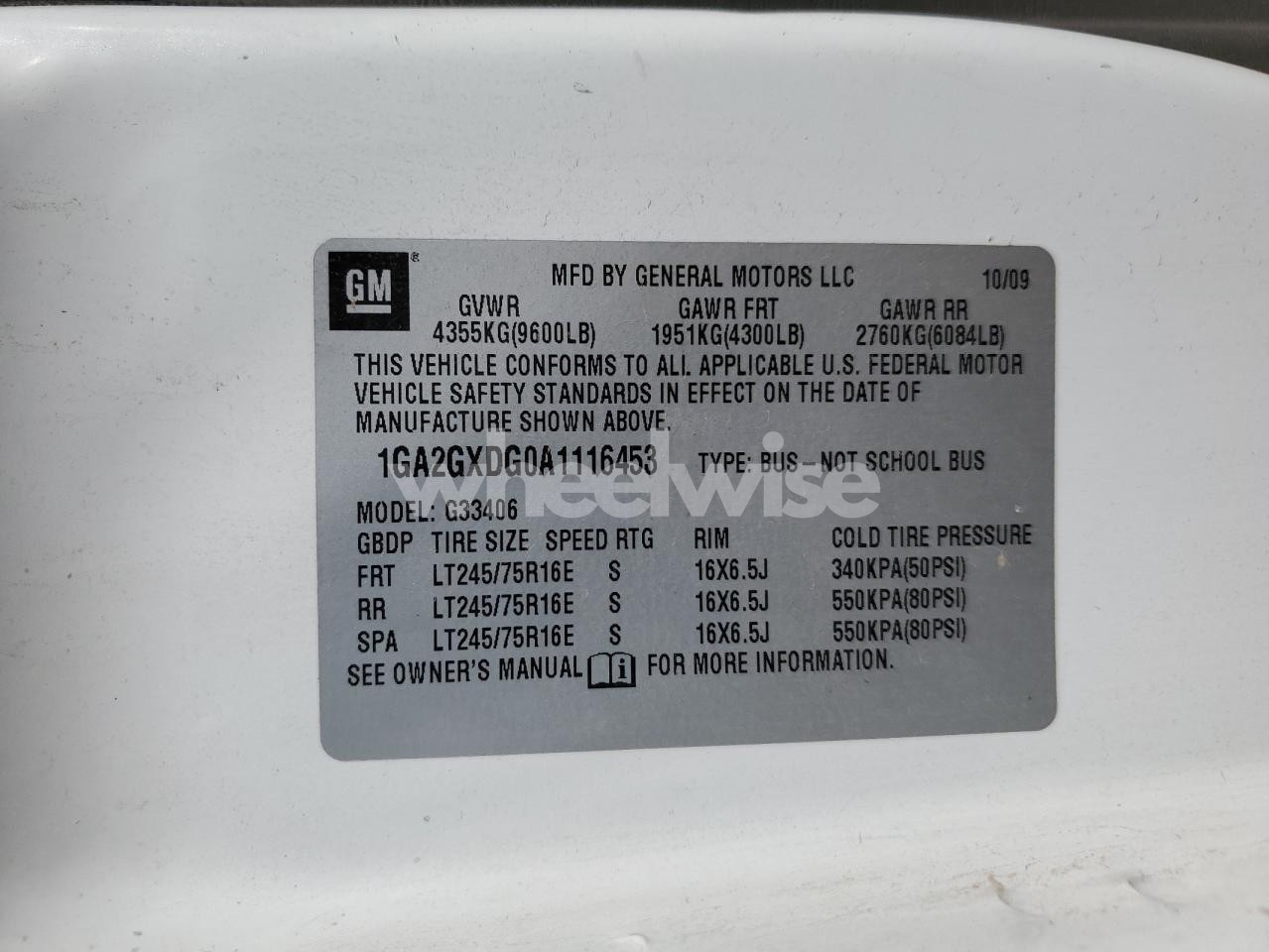 Photo 13 of 2010 CHEVROLET EXPRESS G3500 LS (VIN 1GA2GXDG0A1116453)