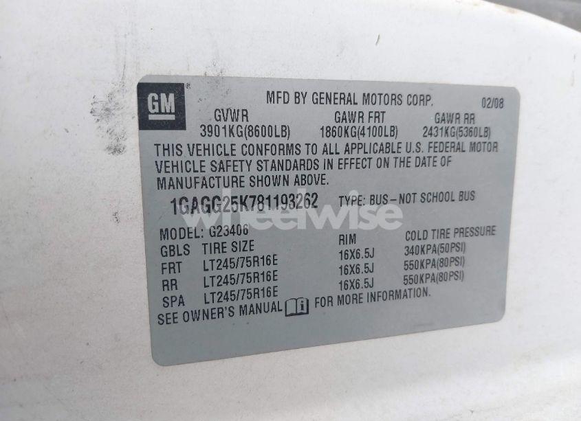 Photo 9 of 2008 Chevrolet Express LS (VIN 1GAGG25K781193262)