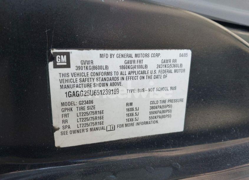 Photo 9 of 2005 Chevrolet Express (VIN 1GAGG25U651239189)