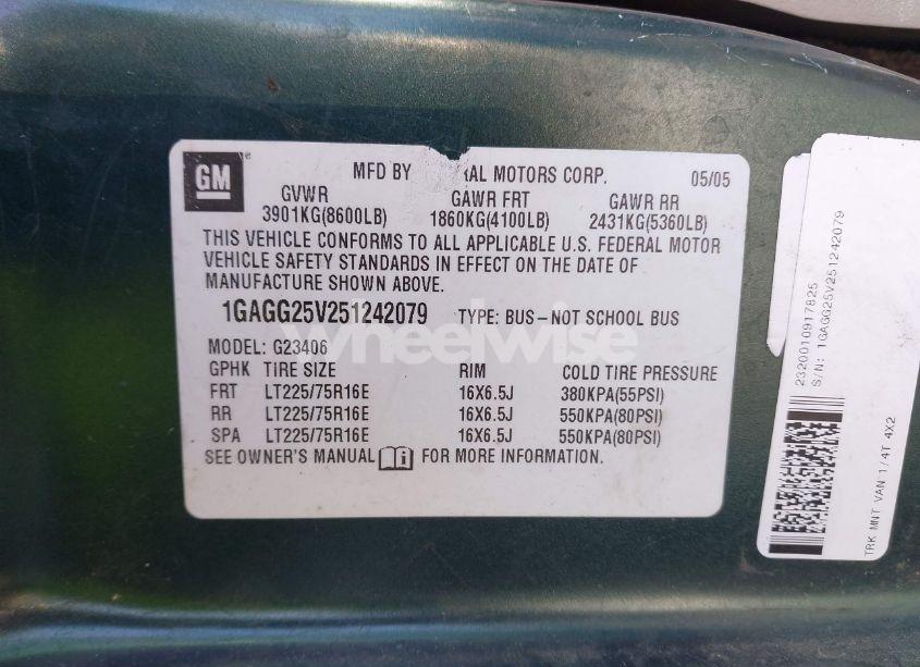 Photo 9 of 2005 Chevrolet Express (VIN 1GAGG25V251242079)