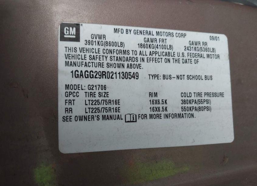 Photo 9 of 2002 Chevrolet Express (VIN 1GAGG29R021130549)